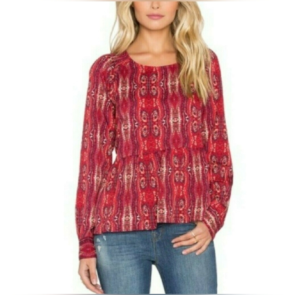Anthropologie Sanctuary Small red peplum boho peasant longsleeve top